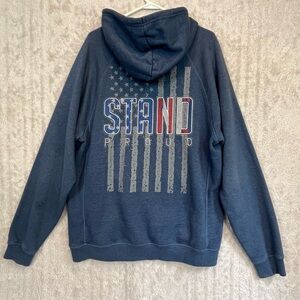 Buck Wear Blue Sweatshirt Hoodie Sz L STAND PROUD USA Flag